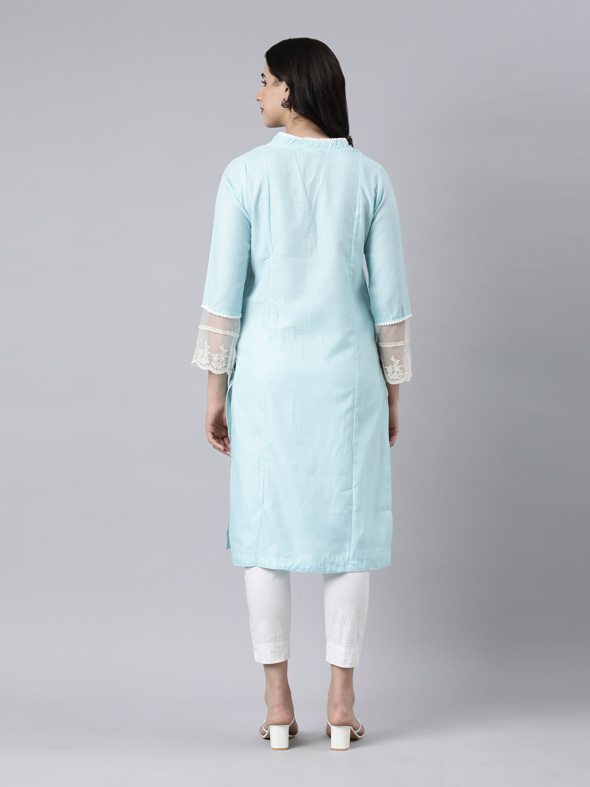 Women's Sky Blue Cotton Slub A-Line Kurta from samhitas apparel