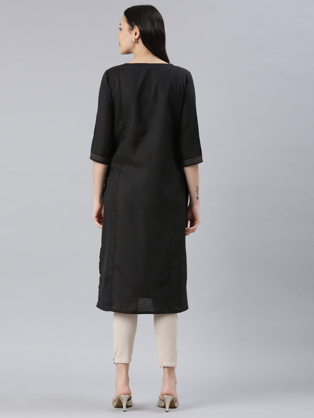 Elegant Embroidered Cotton Blend Straight Full Black Kurta for women from samhitas