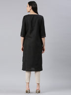 Elegant Embroidered Cotton Blend Straight Full Black Kurta for women from samhitas