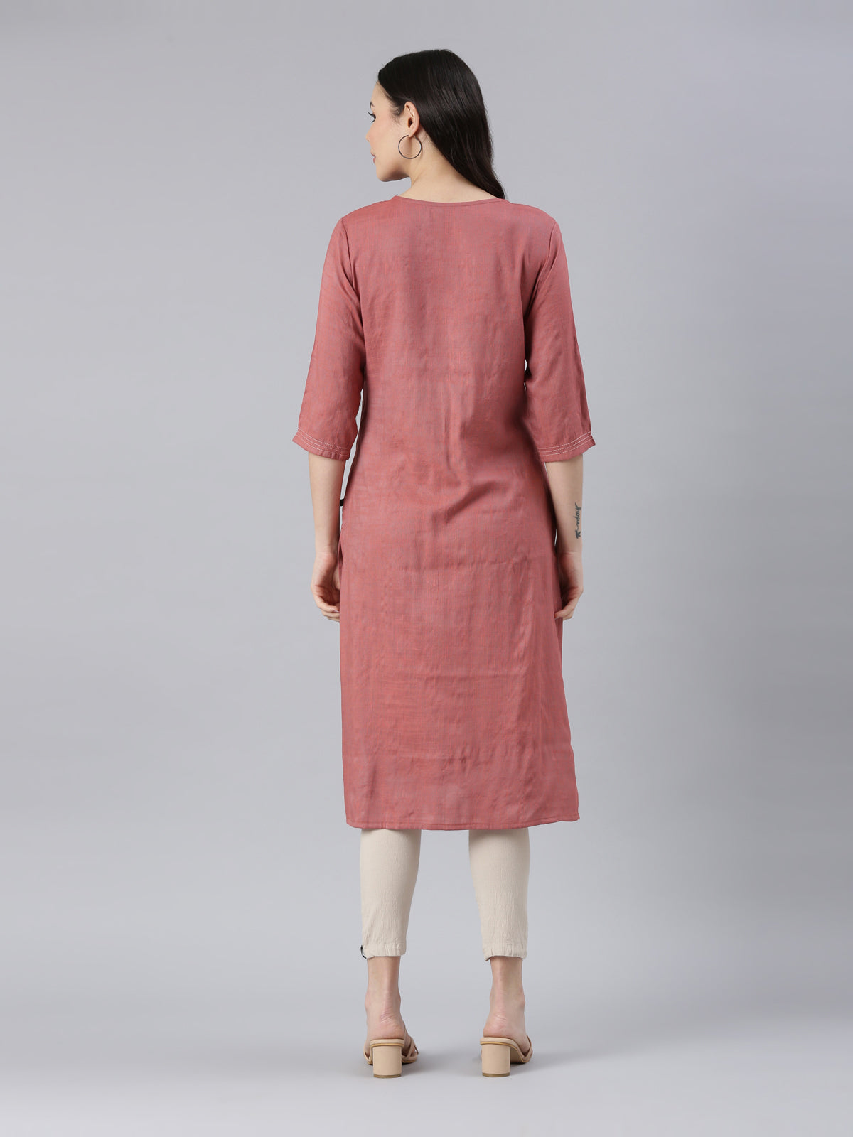 Women's Embroidered Eros Pink Viscose Rayon A-line Kurta from samhitas apparel