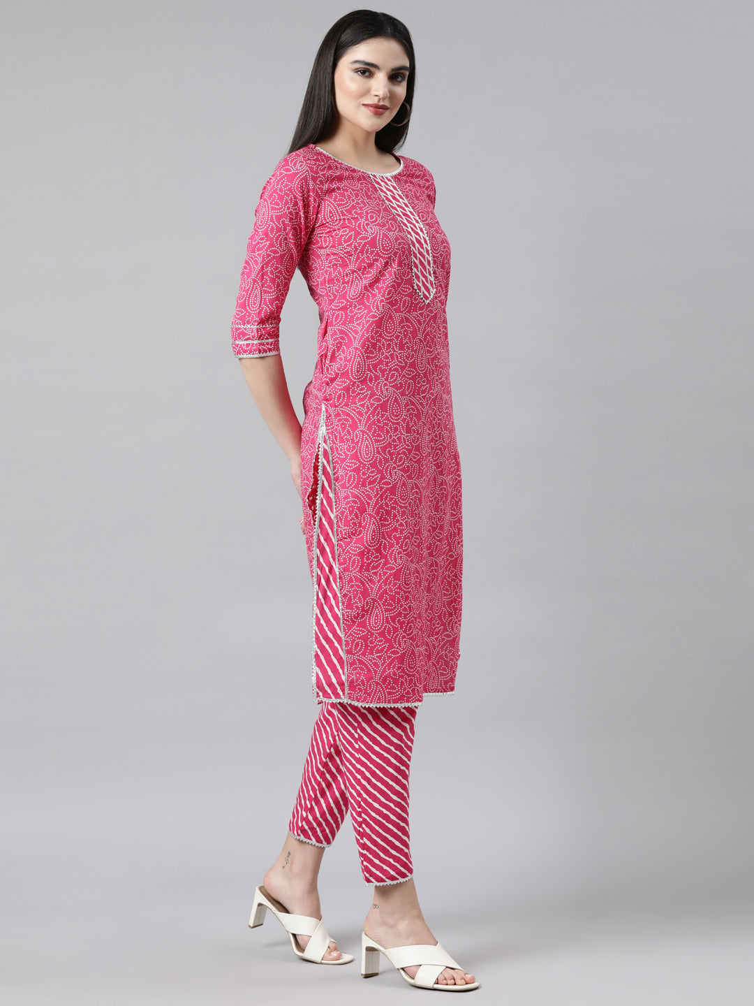 Pink Cotton Kurta Set with Pant and Dupatta from samhitas apparel