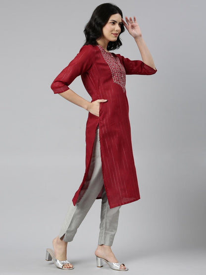 Maroon Striped Cotton Blend A-line Kurta for Women from samhitas apparel