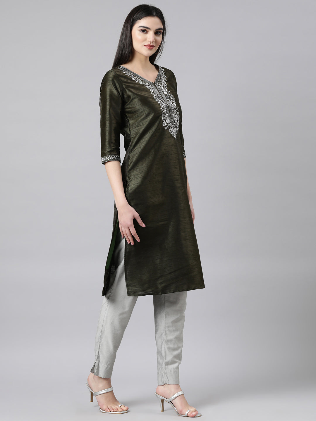 Green Embroidered Silk Kurta for Women from samhitas apparel