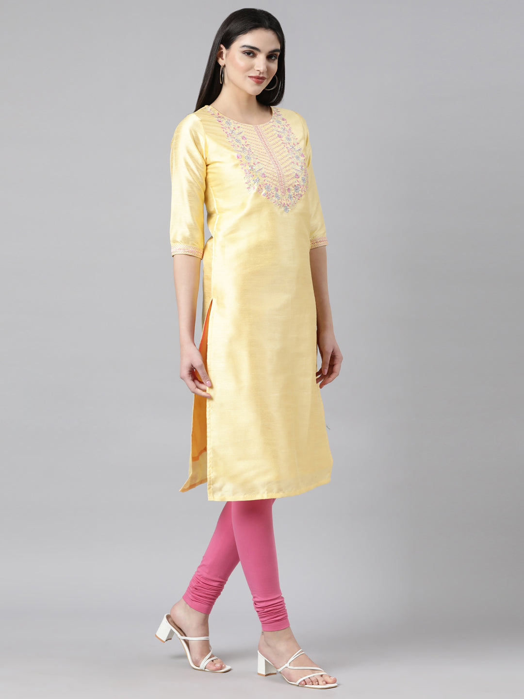 Yellow Embroidered Silk Kurta for Women from samhitas apparel