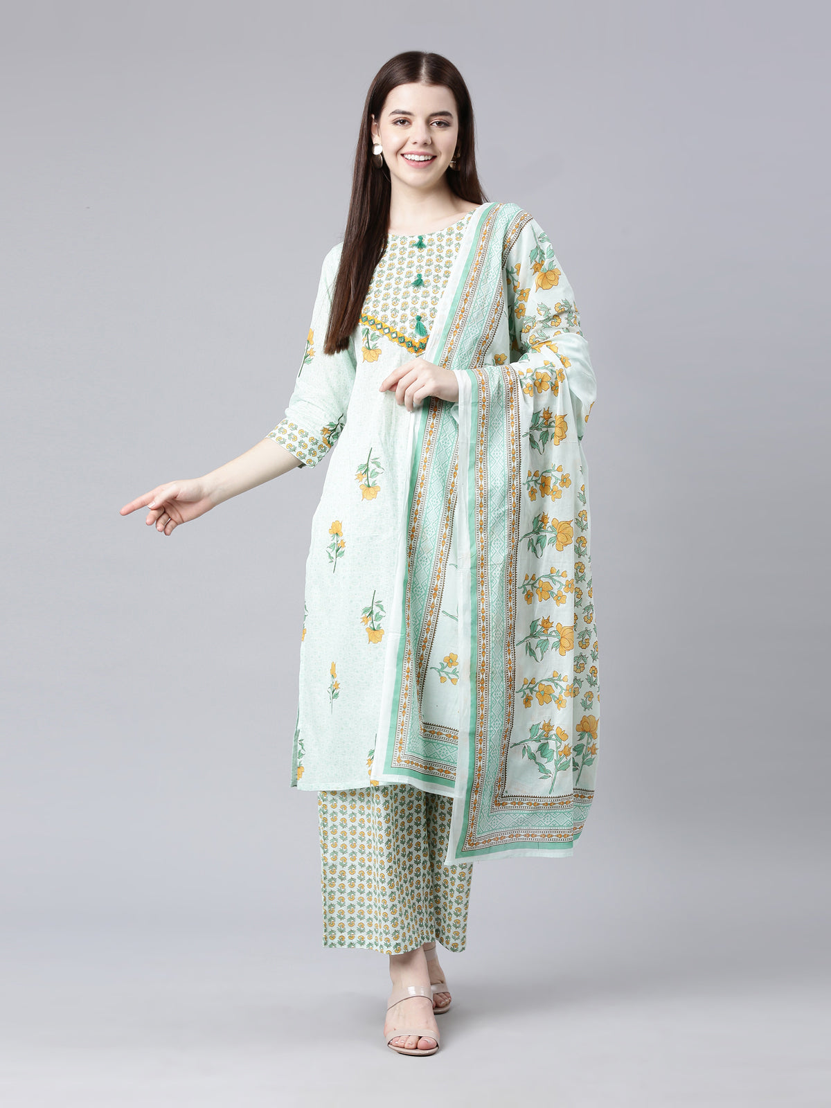 Light Green Cotton Kurta Palazzo Sets For Women from samhitas