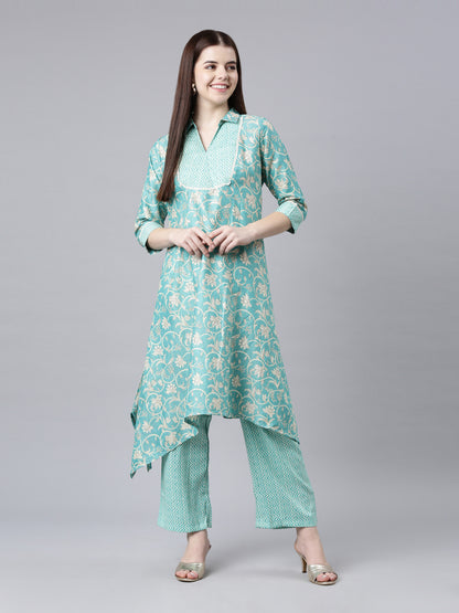 Women's Light Sea Green Viscose Rayon Kurta Sets from samhitas