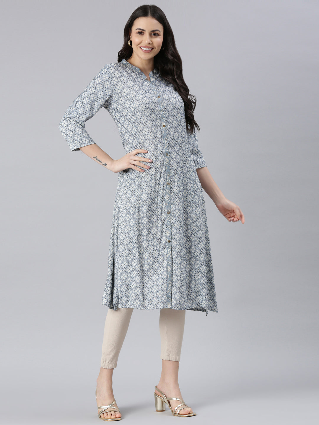 Geometric Viscose Rayon Kurta for Women styled in a casual setting