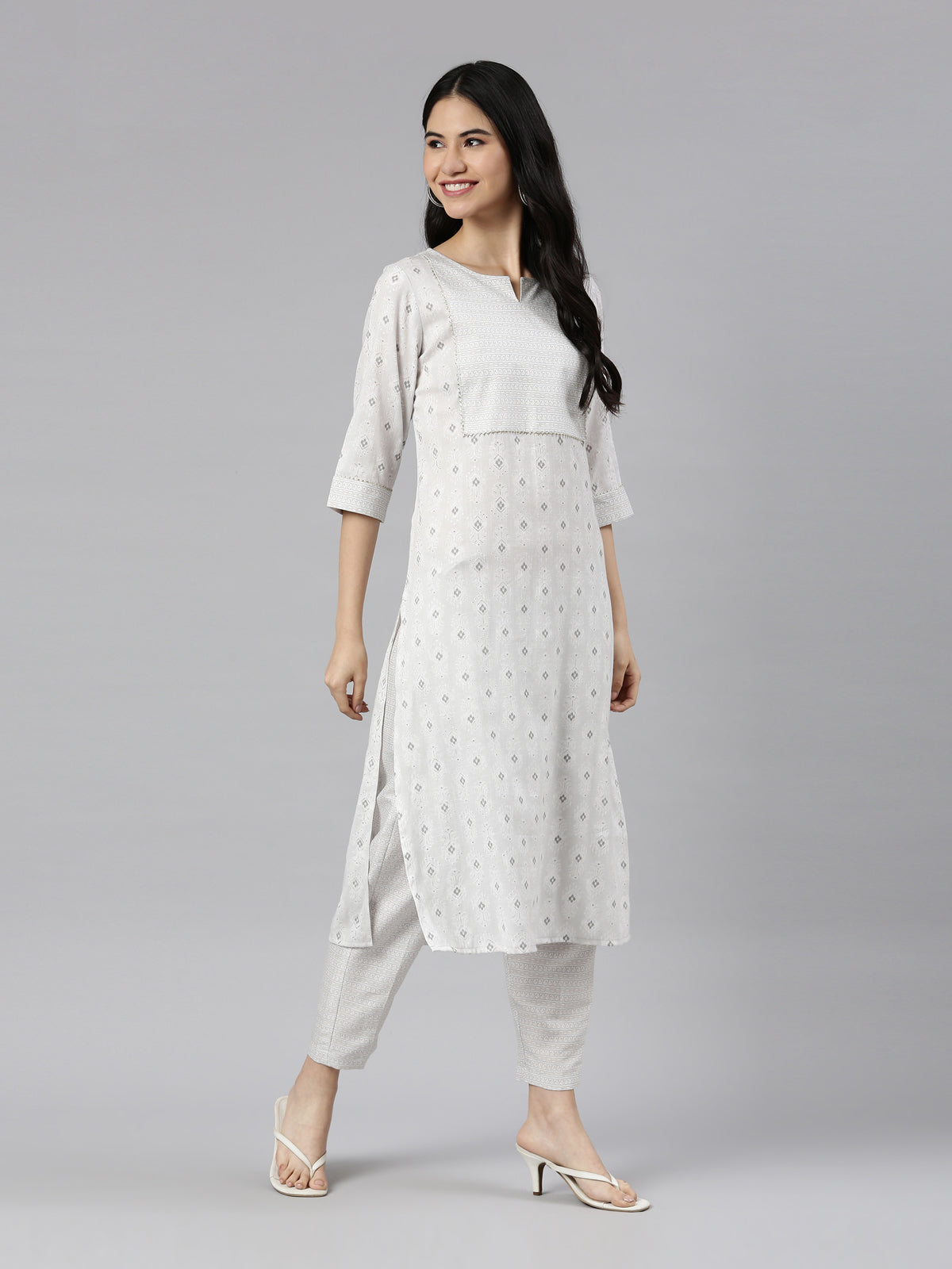 Elegant Grey Printed Straight Kurta for Women