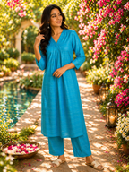 Elegant Kurta Set for Women -Turquoise Blue