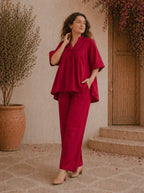 Romantic Florals Cotton Solid Top with Trousers