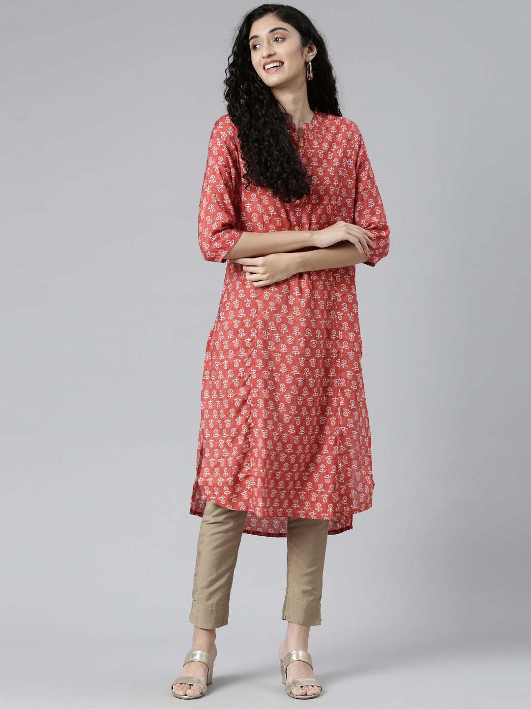 Elegant Red High-Low Kurta with Princess Line Cut