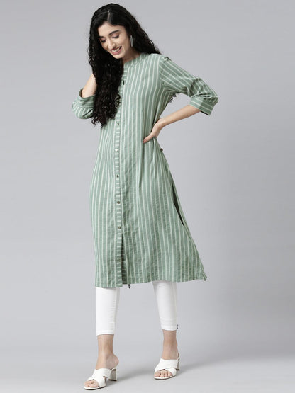 Green Chanderi Strip Kurti For Women from samhitas apparel