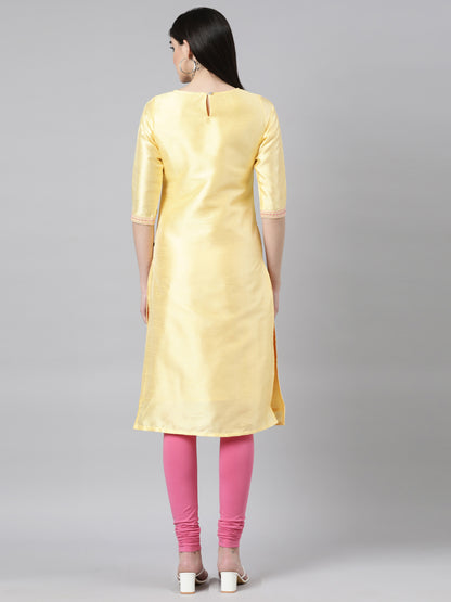 Yellow Embroidered Silk Kurta for Women from samhitas apparel