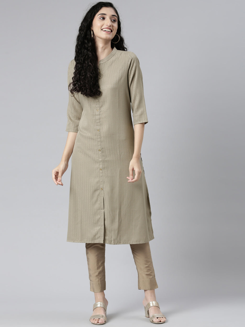 Brown Woven Design Viscose Rayon Straight Kurta for women from samhitas