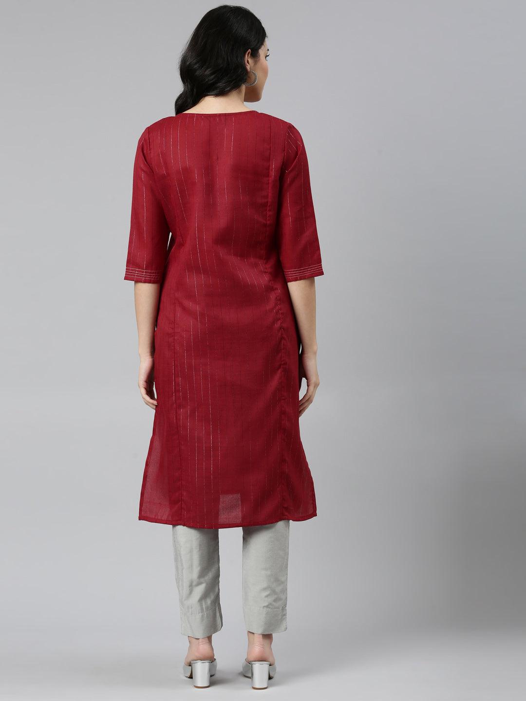 Maroon Striped Cotton Blend A-line Kurta for Women from samhitas apparel