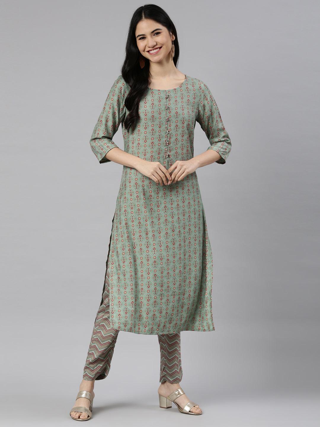 Printed Cotton Silk Kurta for women (Mint) from samhitas apparel