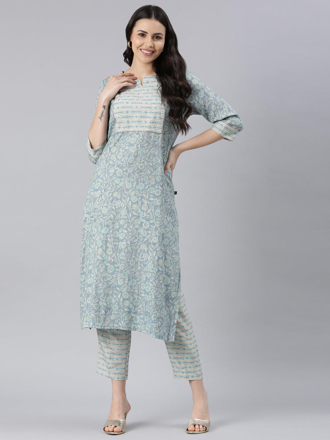 Elegant Blue Women's Viscose Rayon Kurta Pant Set from samhitas apparel