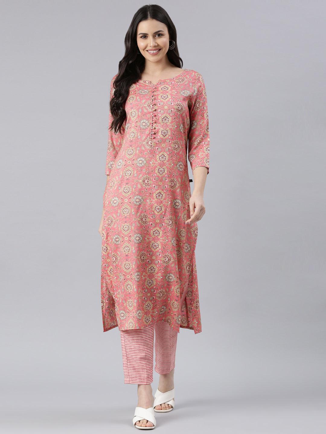 Women's Peach Viscose Rayon Kurti Set from samhitas apparel