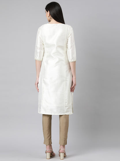 samhitas embroidery silk white kurta for women