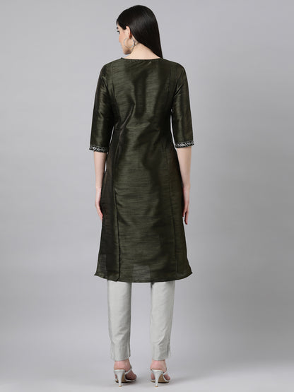 Green Embroidered Silk Kurta for Women from samhitas apparel