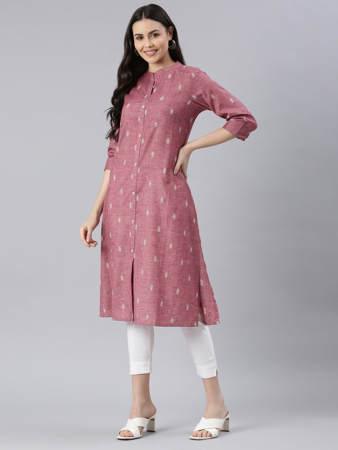 Eros Pink Pure Cotton Dobby Kurta for women from samhitas