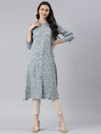 Floral Print Straight Viscose Rayon Kurta for women (Blue) from samhitas apparel
