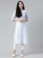 Light Blue Striped Chanderi Straight Kurta for women from samhitas