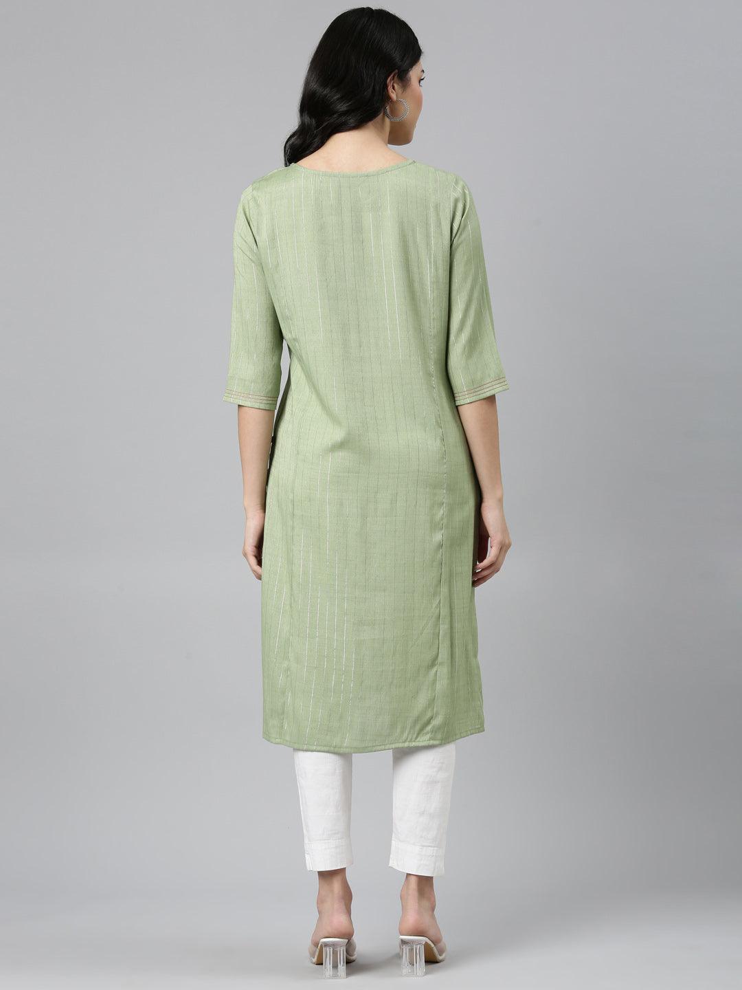 Women Striped Cotton Blend A-line Kurta - Samhitas Apparel