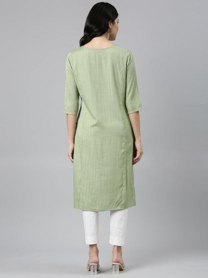 Backview of Pista Striped Cotton Blend A-line Kurta from samhitas apparel