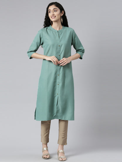 Ice Blue Woven Design Straight Kurtas for Women from samhitas