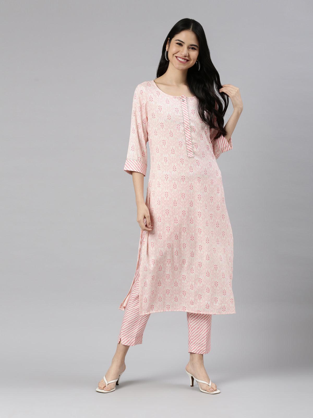 Women's Pink Viscose Rayon Kurta Pant Set with Gota Patti Lining from samhitas apparel