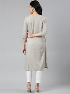 Grey Striped Cotton Blend Flared Kurta for Women from samhitas apparel