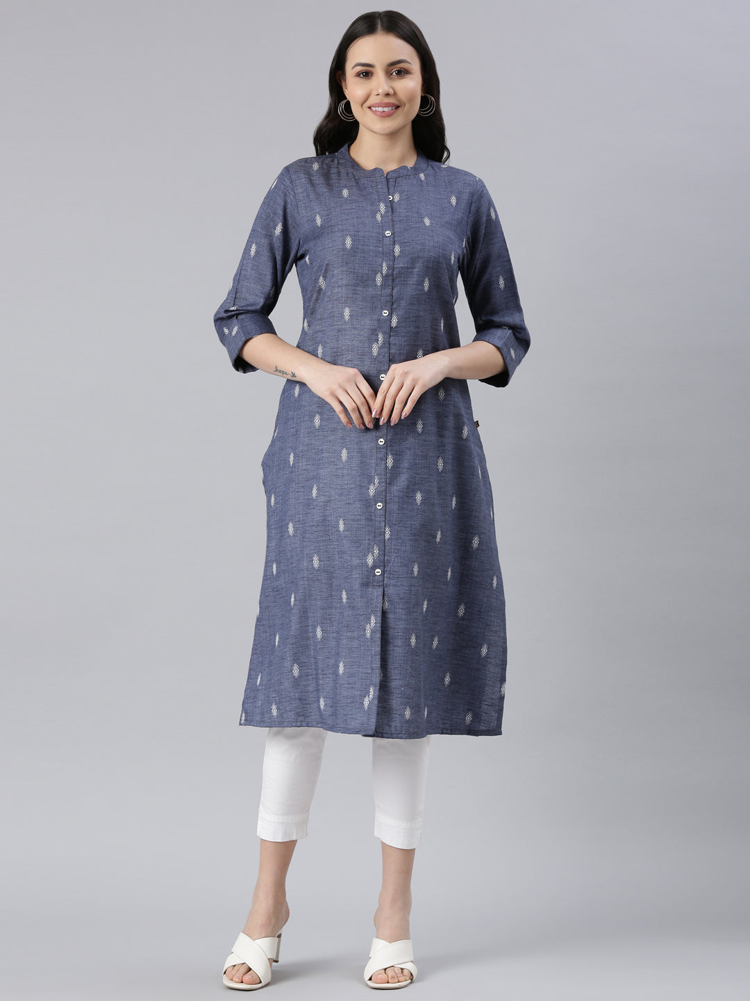 Women's Pure Cotton Dobby Kurta in Indigo from samhitas