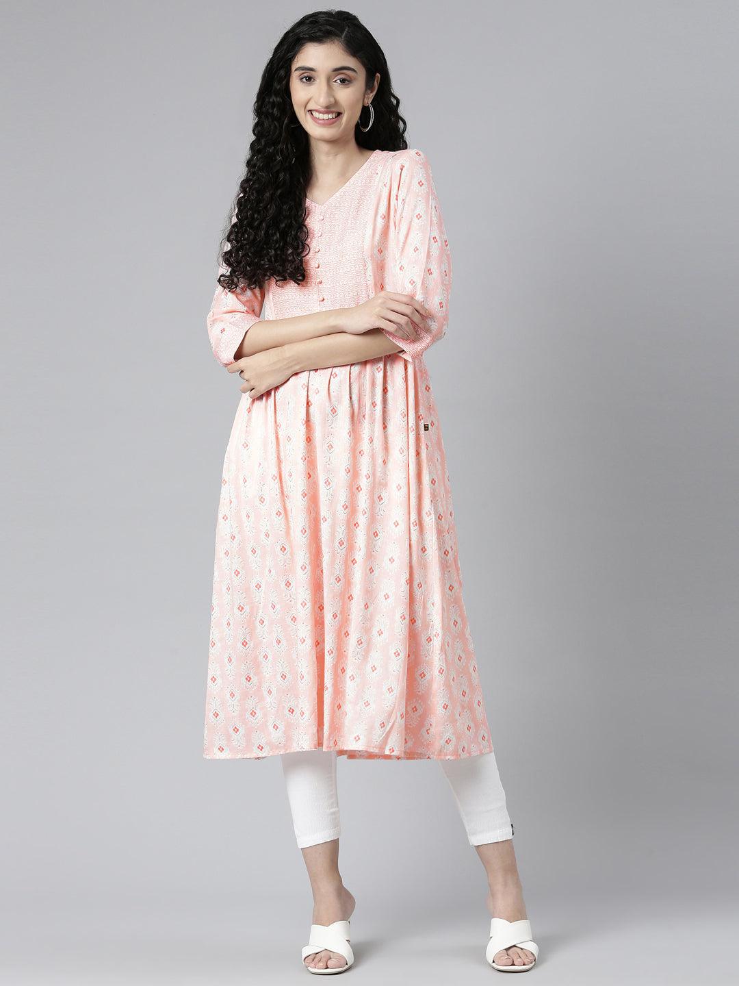 Pink Geometric Print A-line Kurta for women from samhitas