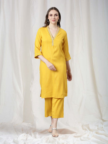 Samhitas Chrome Yellow Kurti With Pants