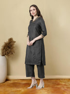 Black Lurex Straight Cotton Kurtis With Pants