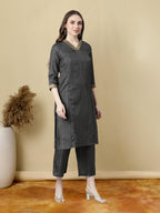 Black Lurex Straight Cotton Kurtis With Pants