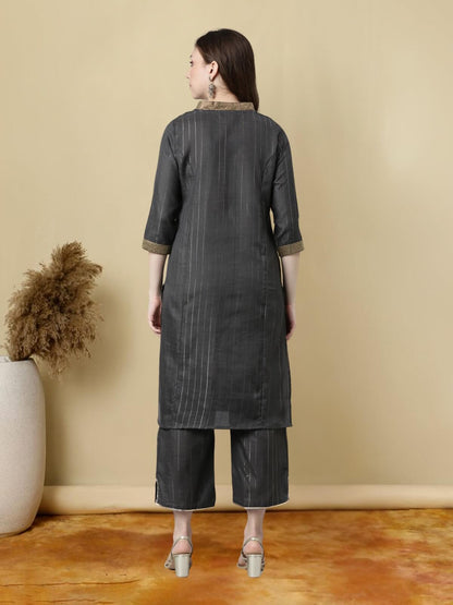 Black Lurex Straight Cotton Kurtis With Pants