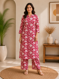 Arna Red Floral Printed Kurta with Palazzo Set