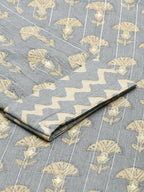 Elegant Grey Floral Print Straight Kurta Set from samhitas apparel