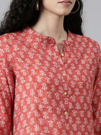 Elegant Red High-Low Kurta with Princess Line Cut