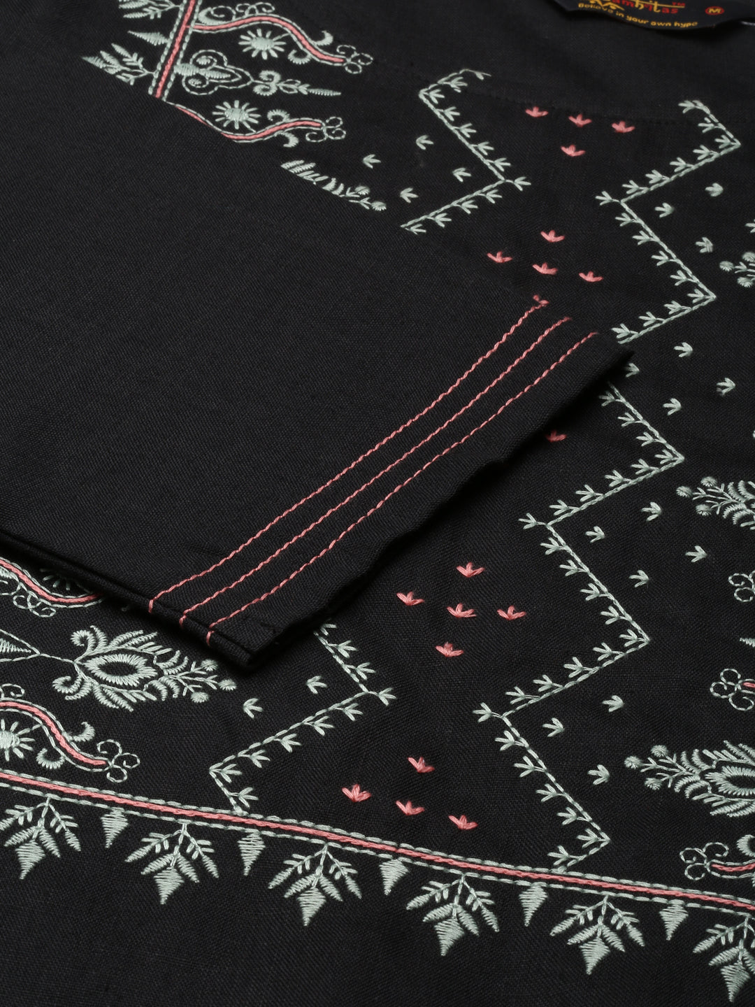 Embroidered Cotton Blend Straight full black Kurta for women