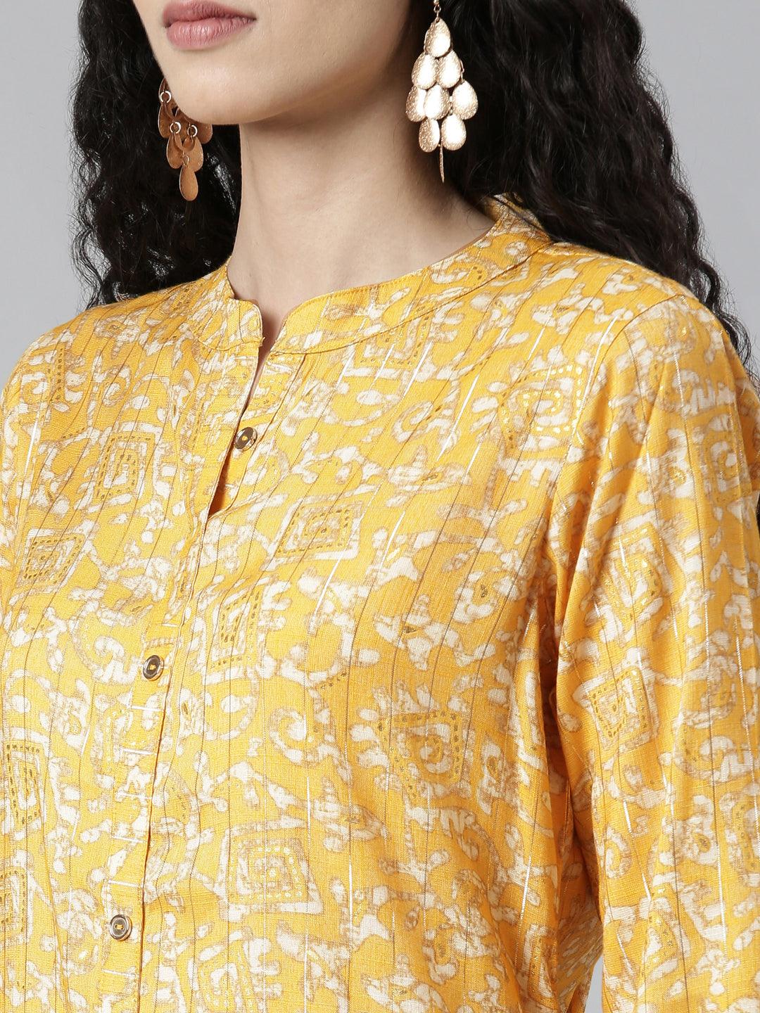 Yellow Geometric Print Straight Kurtas for women from samhitas