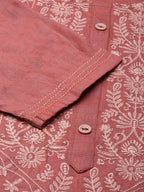 Women's Embroidered Eros Pink Viscose Rayon A-line Kurta from samhitas apparel