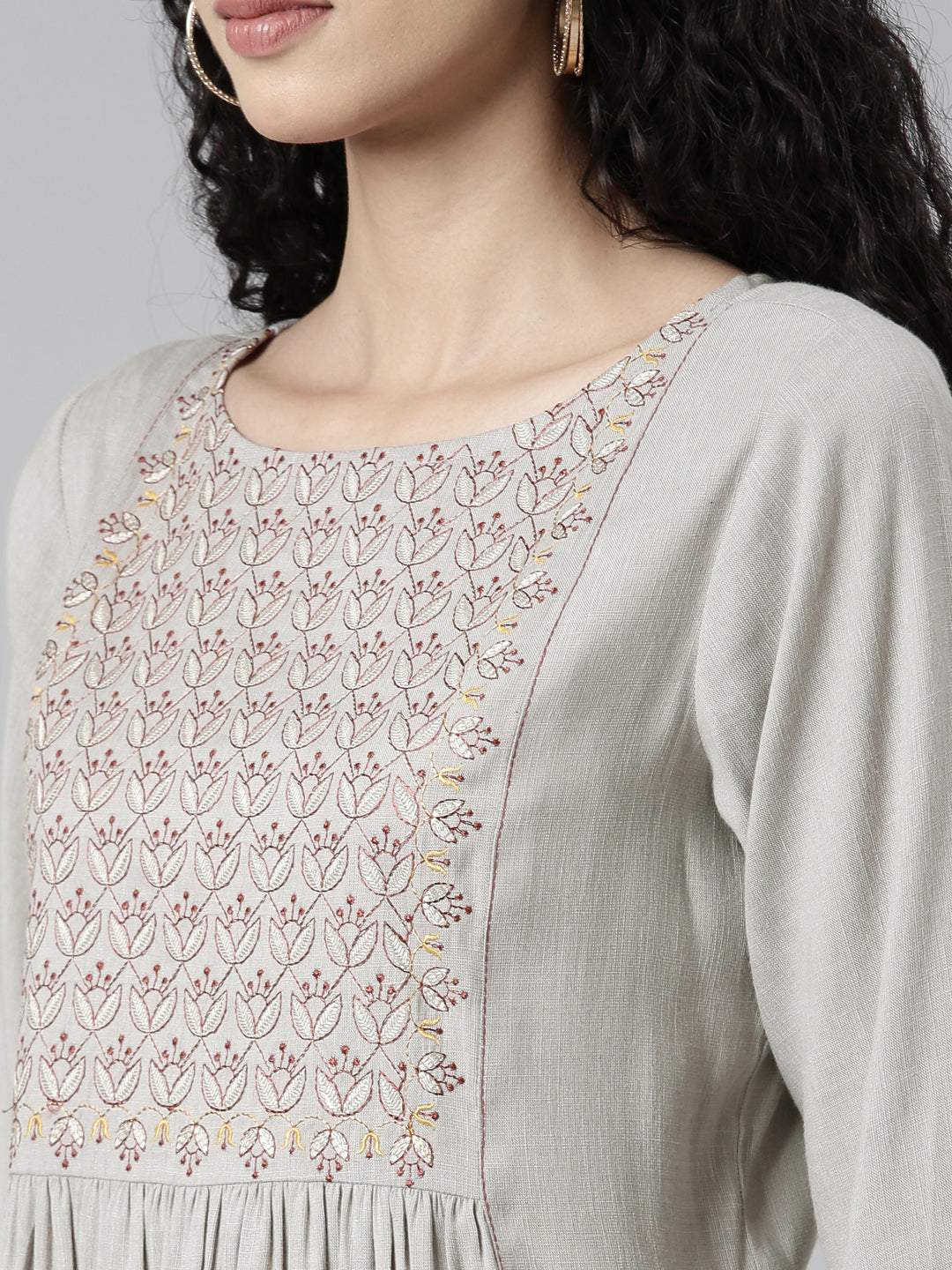 closeup view of Stunning Woven Design Grey Viscose Rayon Kurta from samhitas apparel