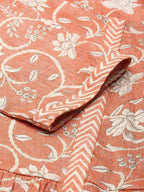 Women's Orange Floral Print Viscose Rayon Flared Kurta from samhitas apparel
