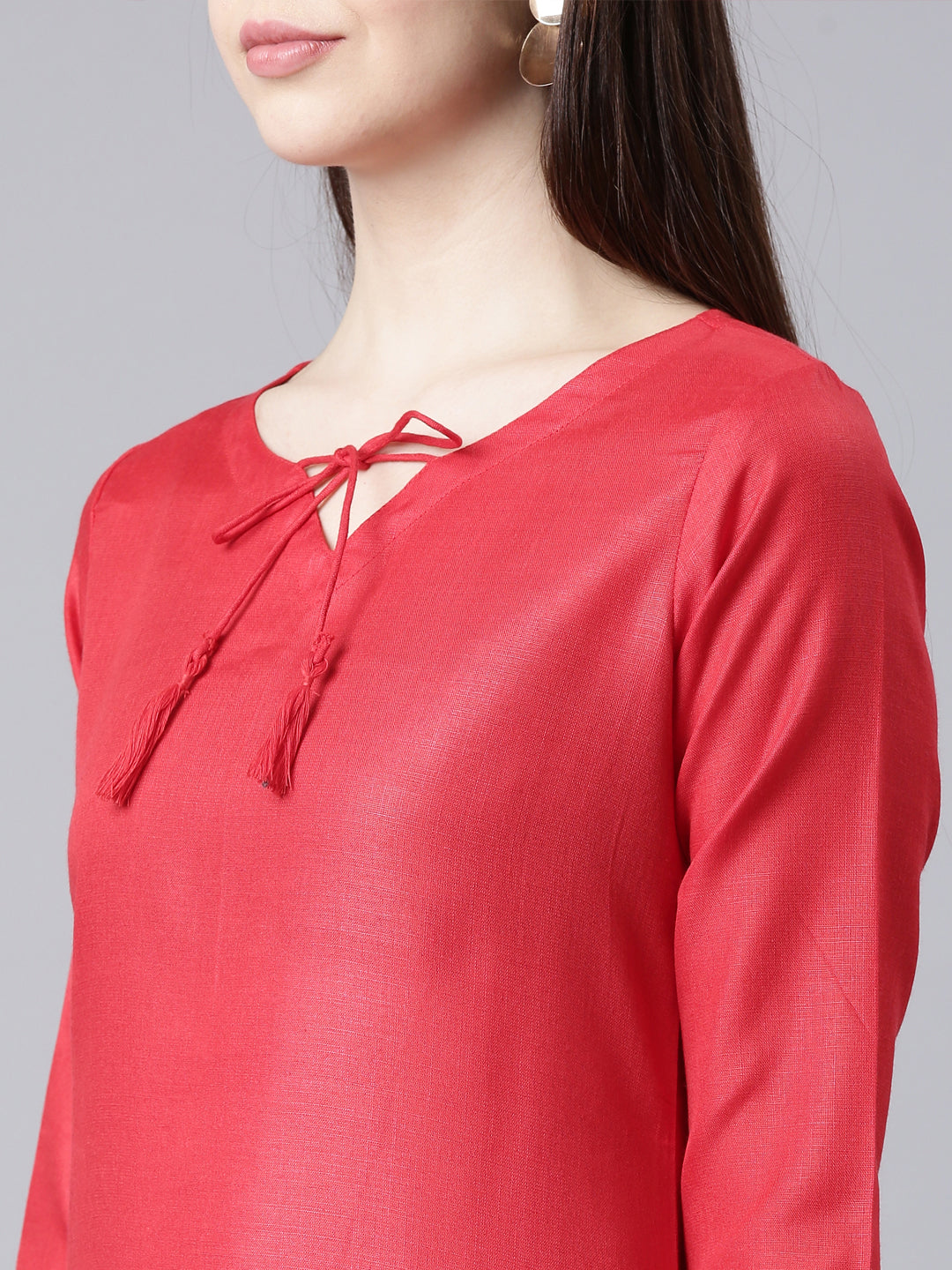 Women's Solid Red Cotton Slub Kurta from samhitas apparel