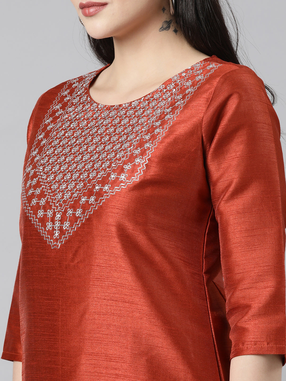 Maroon Embroidered Silk Kurta for Women from samhitas apparel