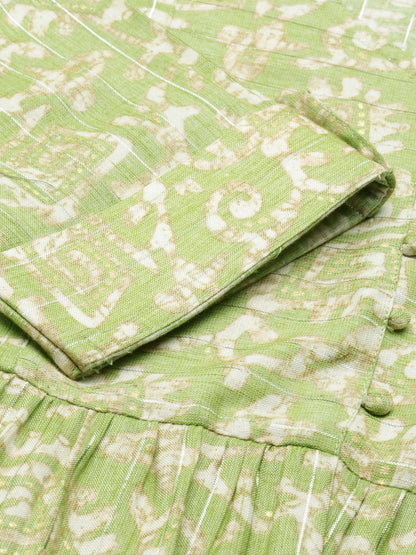 Light Green Abstract Viscose Rayon Flared Kurta for women from samhitas