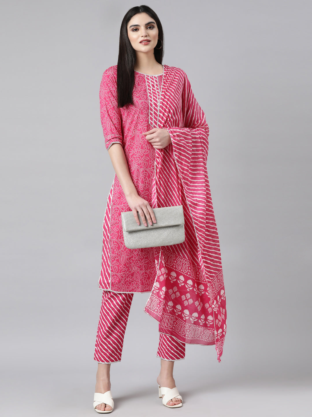 Pink Cotton Kurta Set with Pant and Dupatta from samhitas apparel